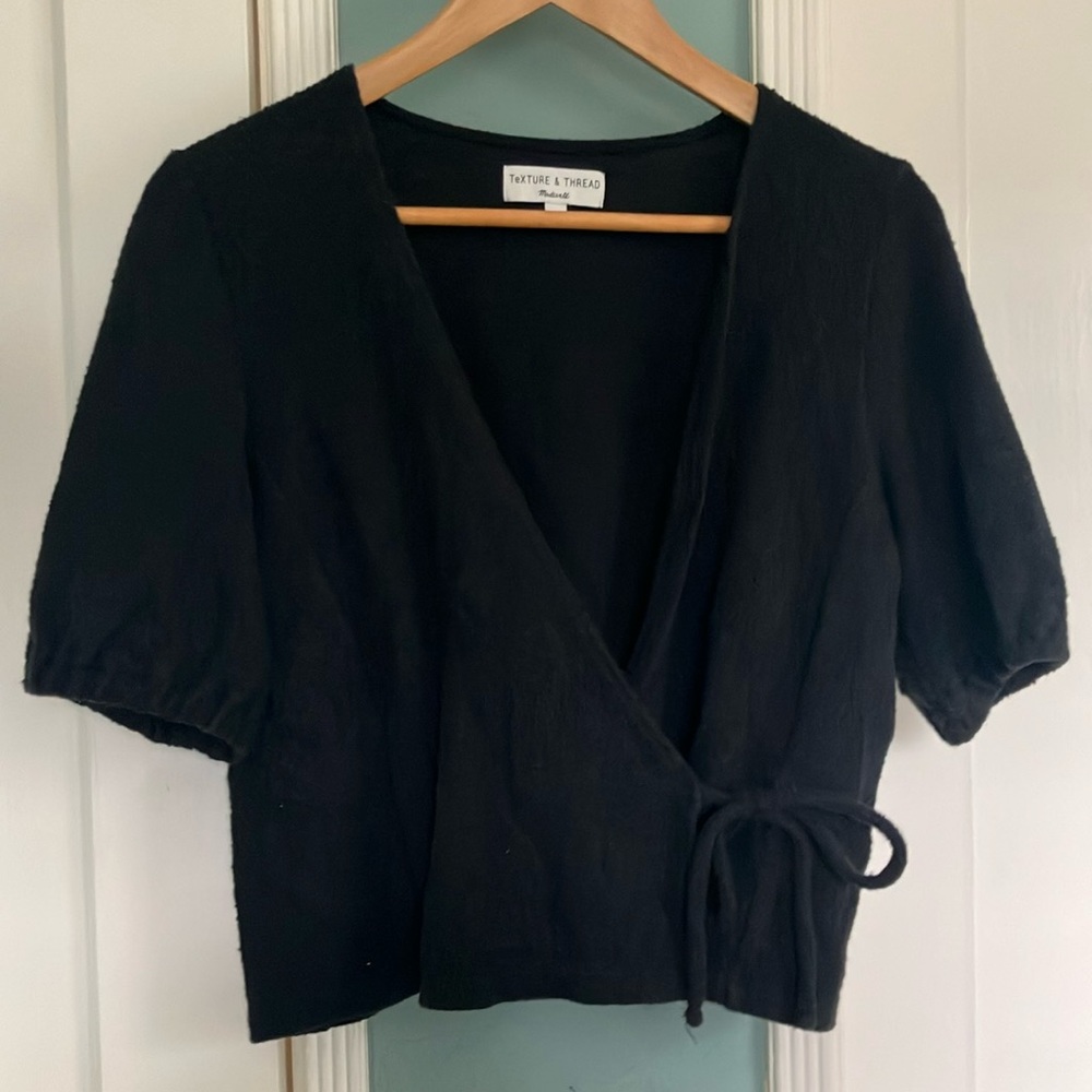 Cropped black wraparound Madewell sweater